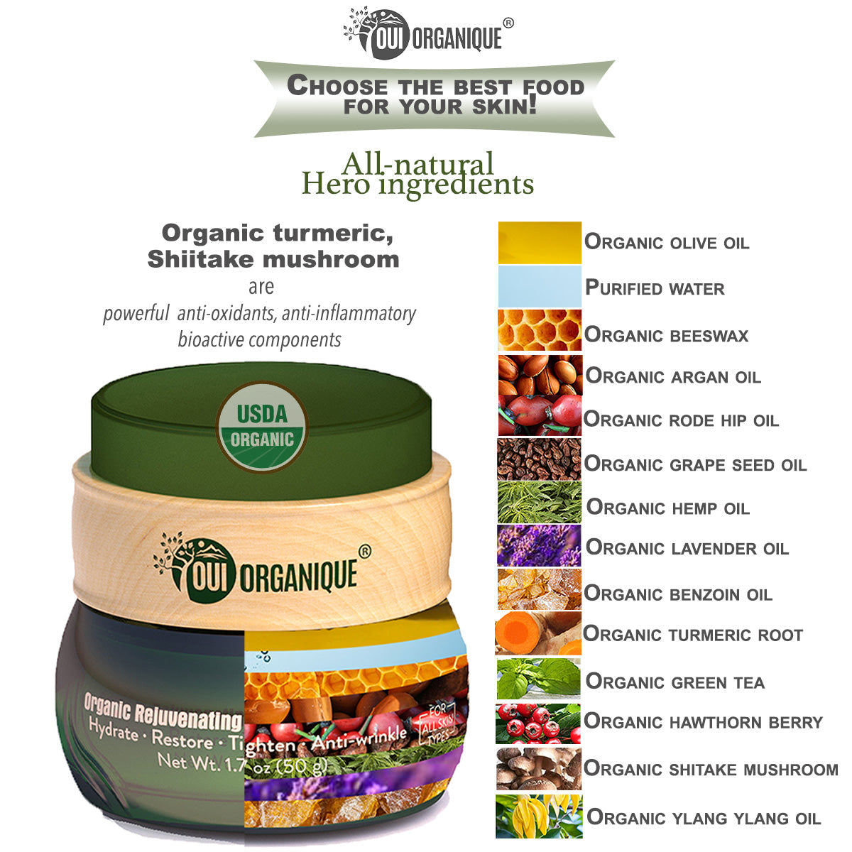 Certified Organic Rejuvenating Anti-Wrinkle Cream for All Skin types(sensitive skin) Turmeric